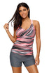 Sexy Khaki Fuzzy Stripes Strappy Back Tankini Top
